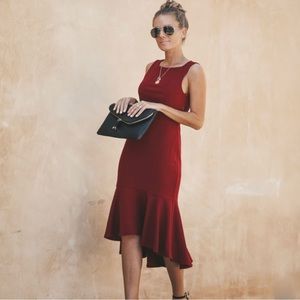 Vici Backless Lace Ruffle Midi Dress